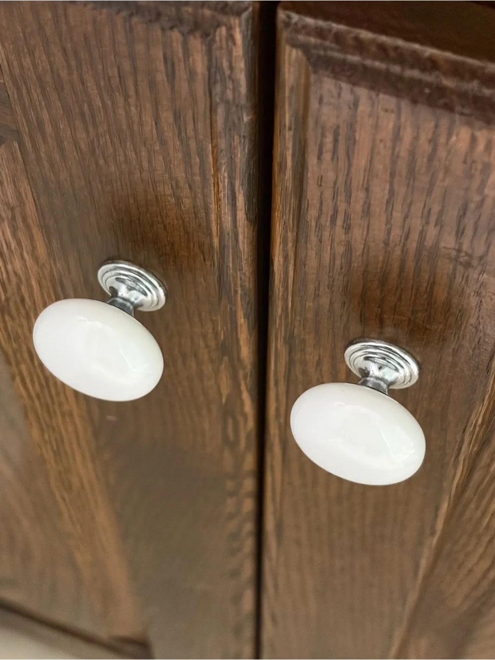 White Ceramic Cabinet Knobs with Silver Hardware - Set - Picture 3 of 6